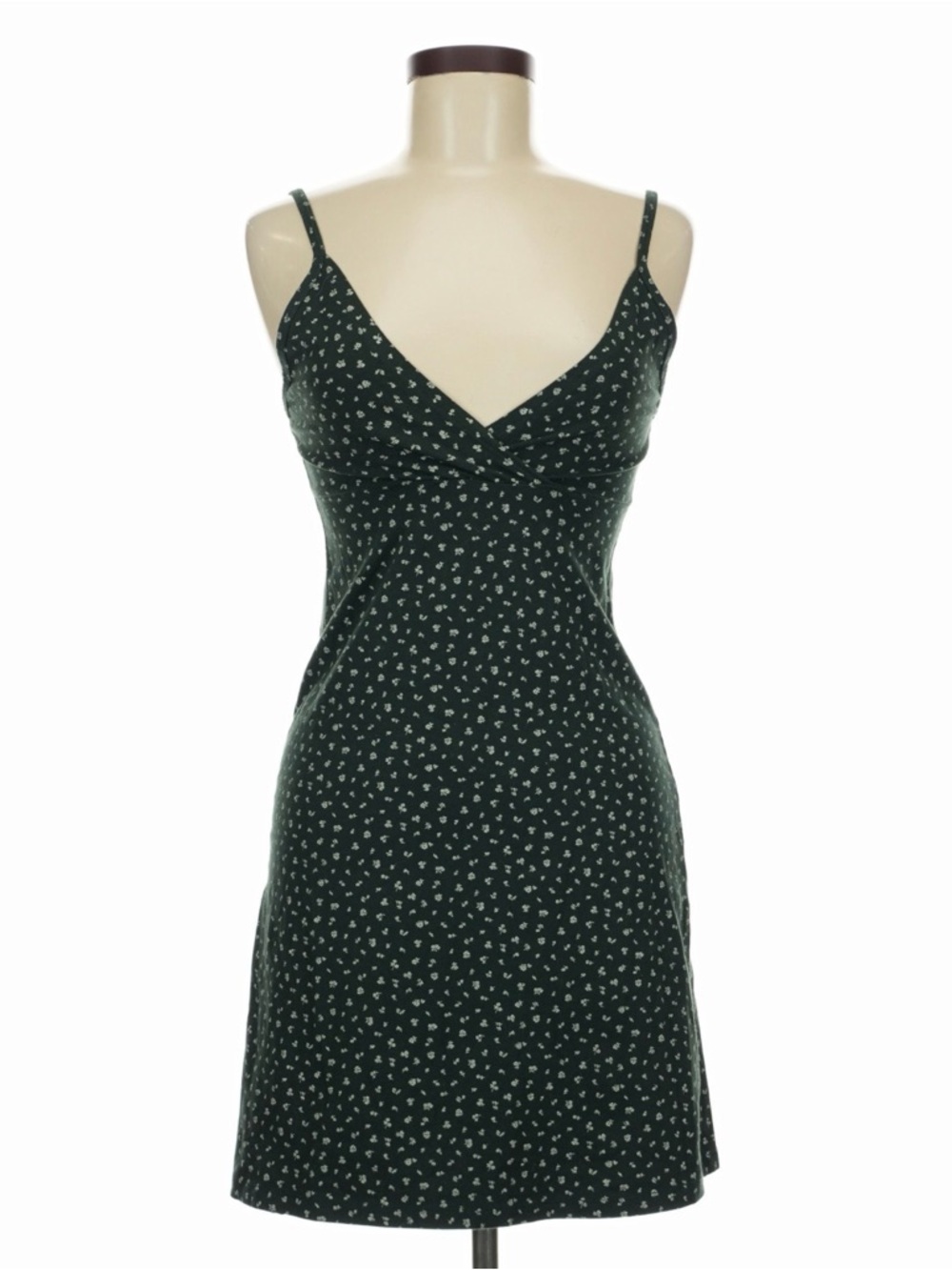 Brandy Melville Dark Green Mini Dress with Mini White Floral Print